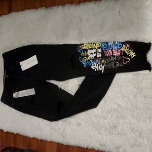 Tinseltown Graffiti Distressed Mom Black Jeans